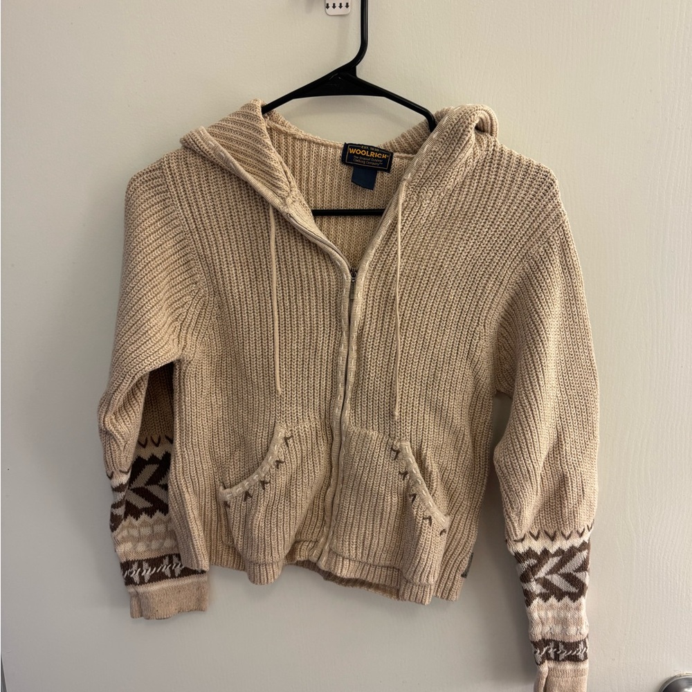 Woolrich Cream and Brown hoodie with Ribbed Knit